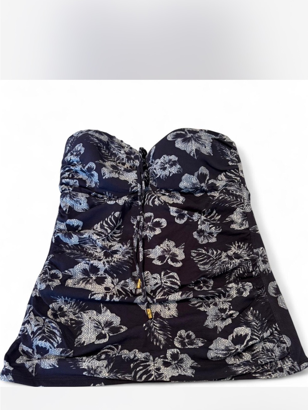 Tommy Bahama Strapless Navy/White Floral tankini top